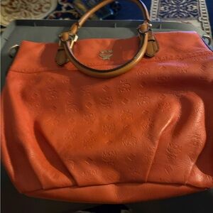 MCM Orange Tote Bag with Gold Handles‎